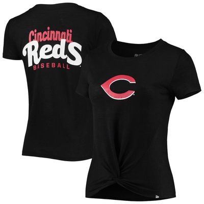 Women's New Era Black Cincinnati Reds 2-Hit Front Twist Burnout T-Shirt