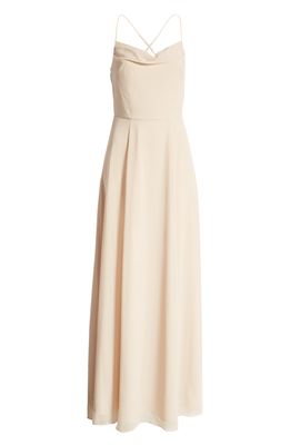WAYF The Wesley Cowl Neck Chiffon Gown in Champagne