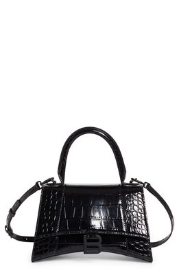 Balenciaga Hourglass Croc Embossed Leather Top Handle Bag in 1000 Black