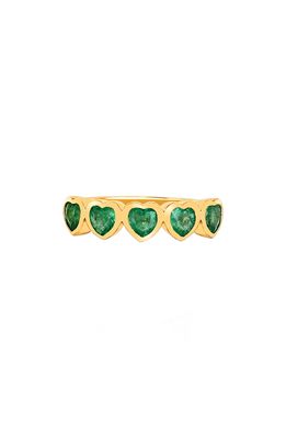 EF Collection Emerald Heart Half Eternity Ring in 14K Yellow Gold/Emerald