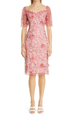 Marchesa Notte Floral Embroidery Cocktail Dress in Rose