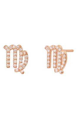 BYCHARI Zodiac Diamond Stud Earrings in 14K Rose Gold - Virgo