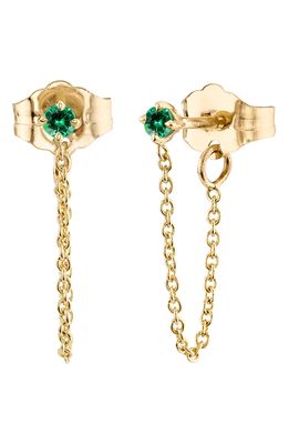Lizzie Mandler Fine Jewelry Single Emerald Drop Stud Earring in Yellow Gold