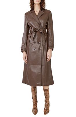 Bardot Faux Leather Trench Coat in Chocolate