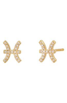 BYCHARI Zodiac Diamond Stud Earrings in 14K Yellow Gold - Pisces