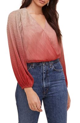 ASTR the Label Pleated Long Sleeve Surplice Top in Raspberry Ombre