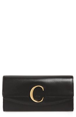 Chloe Long Calfskin Leather Flap Wallet in Black