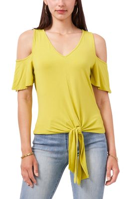 Vince Camuto Cold Shoulder Tie Front Top in Chartreuse