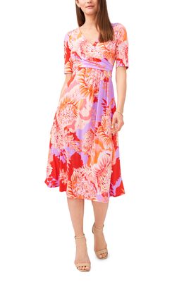 Chaus Floral Faux Wrap Midi Dress in Red/Purple