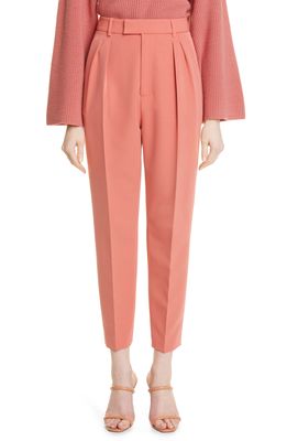 LAPOINTE High Waist Pleated Crepe Trousers in Terracotta