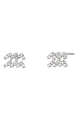 BYCHARI Zodiac Diamond Stud Earrings in 14K White Gold - Aquarius