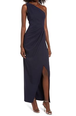Chi Chi London Kaori One-Shoulder Gown in Navy Blue