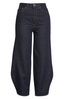 Toteme High Waist Barrel Leg Organic Cotton Raw Denim Jeans in Raw Blue