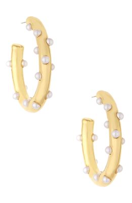 Ettika Imitation Pearl Hoop Earrings in Gold