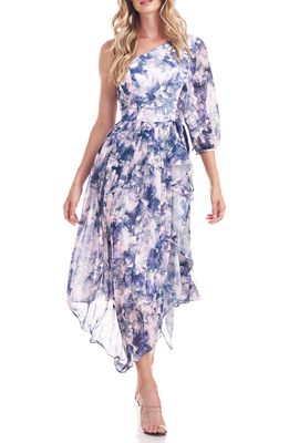 Kay Unger Kaylee One-Shoulder Midi Dress in Blue Lavender