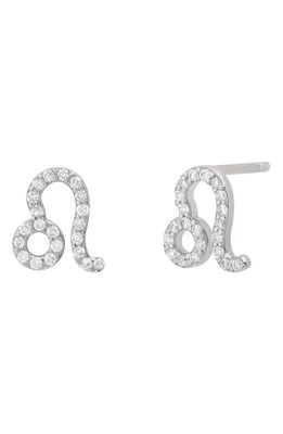 BYCHARI Zodiac Diamond Stud Earrings in 14K White Gold - Leo