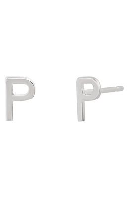 BYCHARI Large Initial Stud Earrings in 14K White Gold-P
