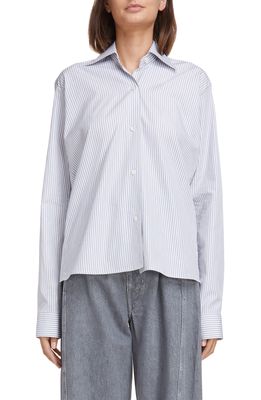 Lemaire Tilted Stripe Cotton Button-Up Shirt in White/Black 100