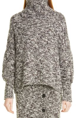 Adam Lippes High-Low Wool Boucle Turtleneck Sweater in Brown Multi