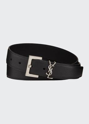 Men's YSL Logo Leather Belt