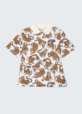 Boy's Allover Pop Tiger Logo Polo Shirt, Size 2-4
