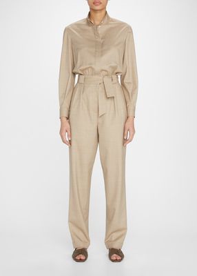 Belted High-Neck Wool Jumpsuit