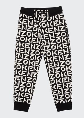 Boy's Allover Logo Monogram Fleece Pants, Size 2-4