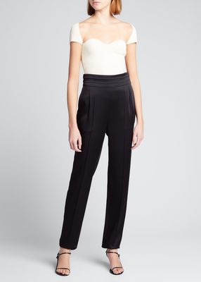 Solid Crepe Satin High-Rise Pants