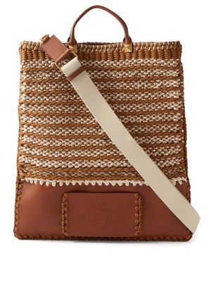 Valentino Garavani - Leather And Woven-cord Tote Bag - Mens - Brown Multi