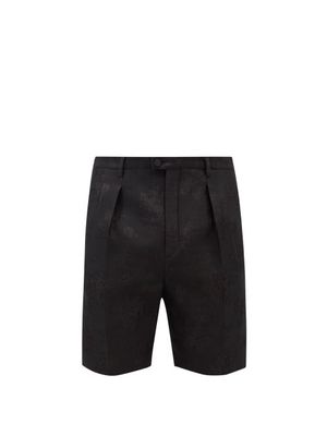Saint Laurent - Rose-jacquard Wool-blend Hopsack Shorts - Mens - Black