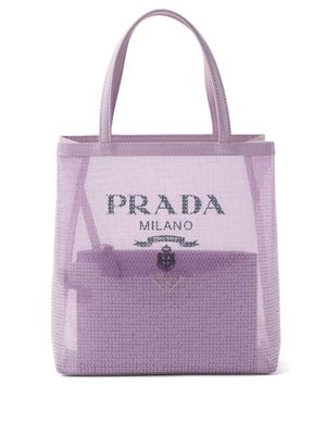 Prada - Logo-print Sequinned Mesh Tote Bag - Womens - Light Purple