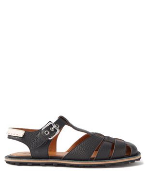 Marni - Grained-leather Cage Sandals - Mens - Black