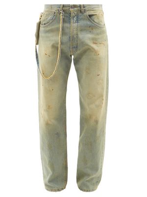 Maison Margiela - Strap-embellished Distressed Straight-leg Jeans - Mens - Light Blue