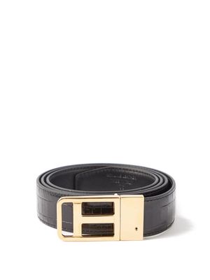 Tom Ford - T-logo Reversible Croc-effect Leather Belt - Mens - Black
