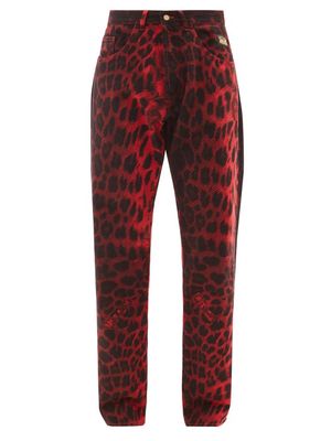 Aries - Batten Leopard-print Straight-leg Jeans - Mens - Red