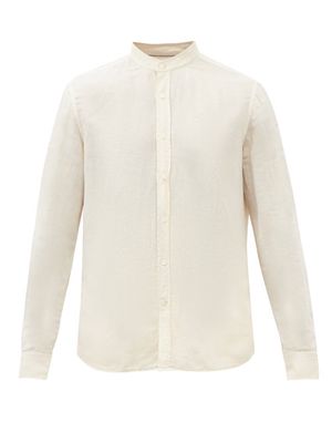Brunello Cucinelli - Band-collar Linen-blend Voile Shirt - Mens - Beige
