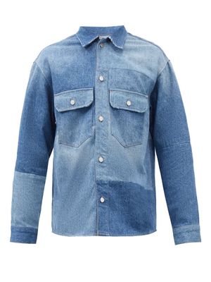 Frame - Panelled Distressed Denim Shirt - Mens - Blue
