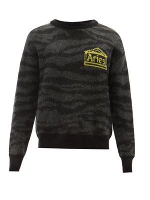Aries - Kurt Tiger-jacquard Sweater - Mens - Grey