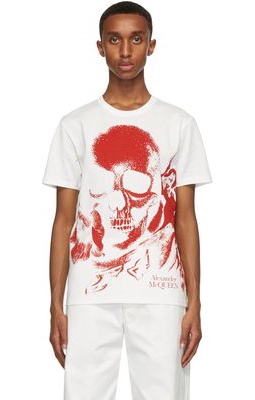 Alexander McQueen White & Red Skull Print T-Shirt