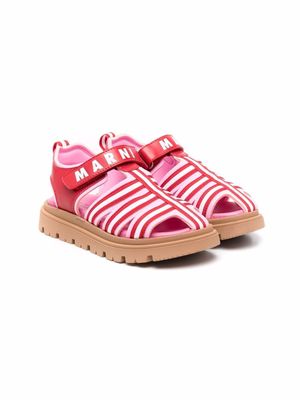 Marni Kids TEEN logo-strap stripe-print sandals - Pink