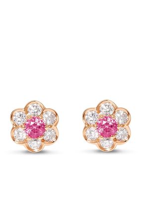 David Morris 18kt rose gold diamond Berry Flower stud earrings - Pink