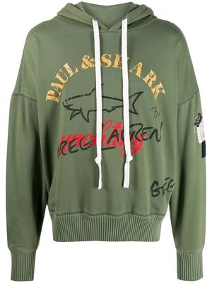 Greg Lauren X Paul & Shark logo drawstring hoodie - Green