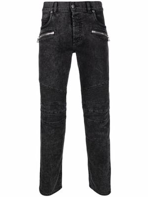 Balmain ribbed slim-cut bleached jeans - Black