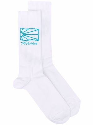 PACCBET logo-print ribbed-knit socks - White