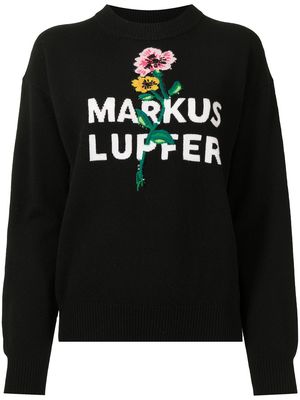Markus Lupfer floral-logo knit merino jumper - Black