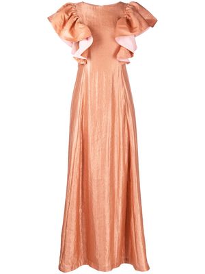 Baruni ruffled sleeve evening gown - Orange