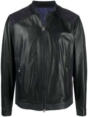 ETRO suede panel leather jacket - Blue