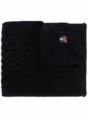 Parajumpers logo-patch cable-knit scarf - Black