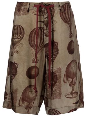 Uma Wang balloon-print drawstring shorts - Brown