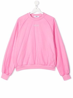 MSGM Kids TEEN tulle-layered cotton sweatshirt - Pink